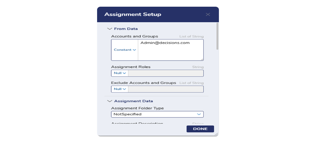 Assignment Setup Form - Decisions